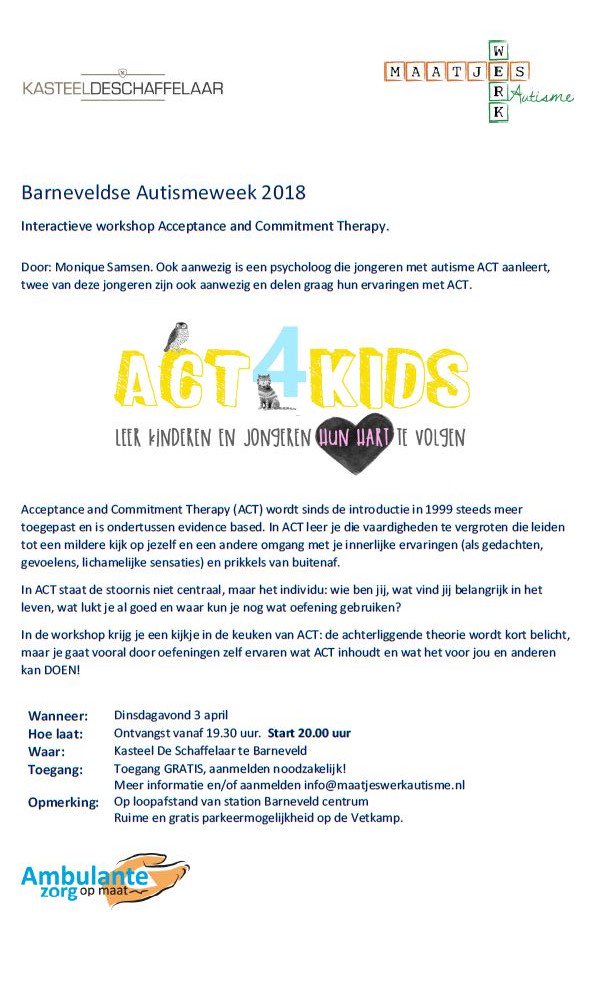 We zijn aan het aftellen 😀op 3 april ACT in kasteel <a href="/deschaffelaar/">Kasteel Schaffelaar</a> wil je er bij zijn? de aanmeldingen gaan snel. Meldt je nu nog aan! info@maatjeswerkautisme.nl