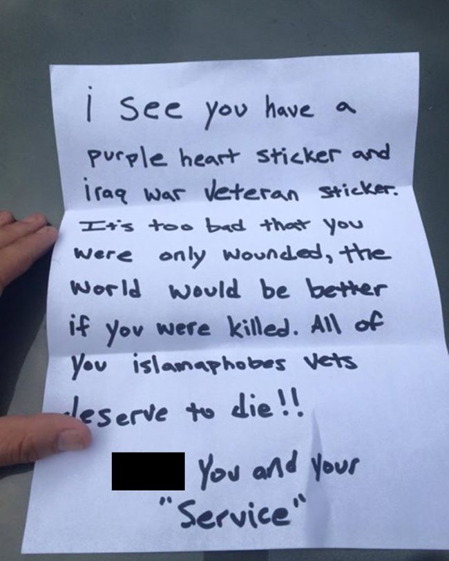 This was found on the window of a car, at a local grocery store. 

#VeteransForTrump #StandForOurAnthem 
#Veterans4Veterans