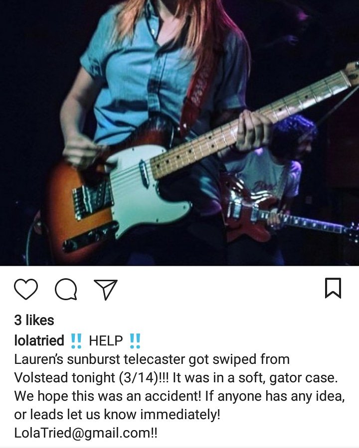 loomingband's tweet photo. HEY SXSW!!! My friend got her guitar taken from Volstead! All info and a picture is below. IF YOU ARE AT SXSW PLZ SHARE THIS! PLZ LOOK AROUND! https://t.co/VYFkMPDWRl