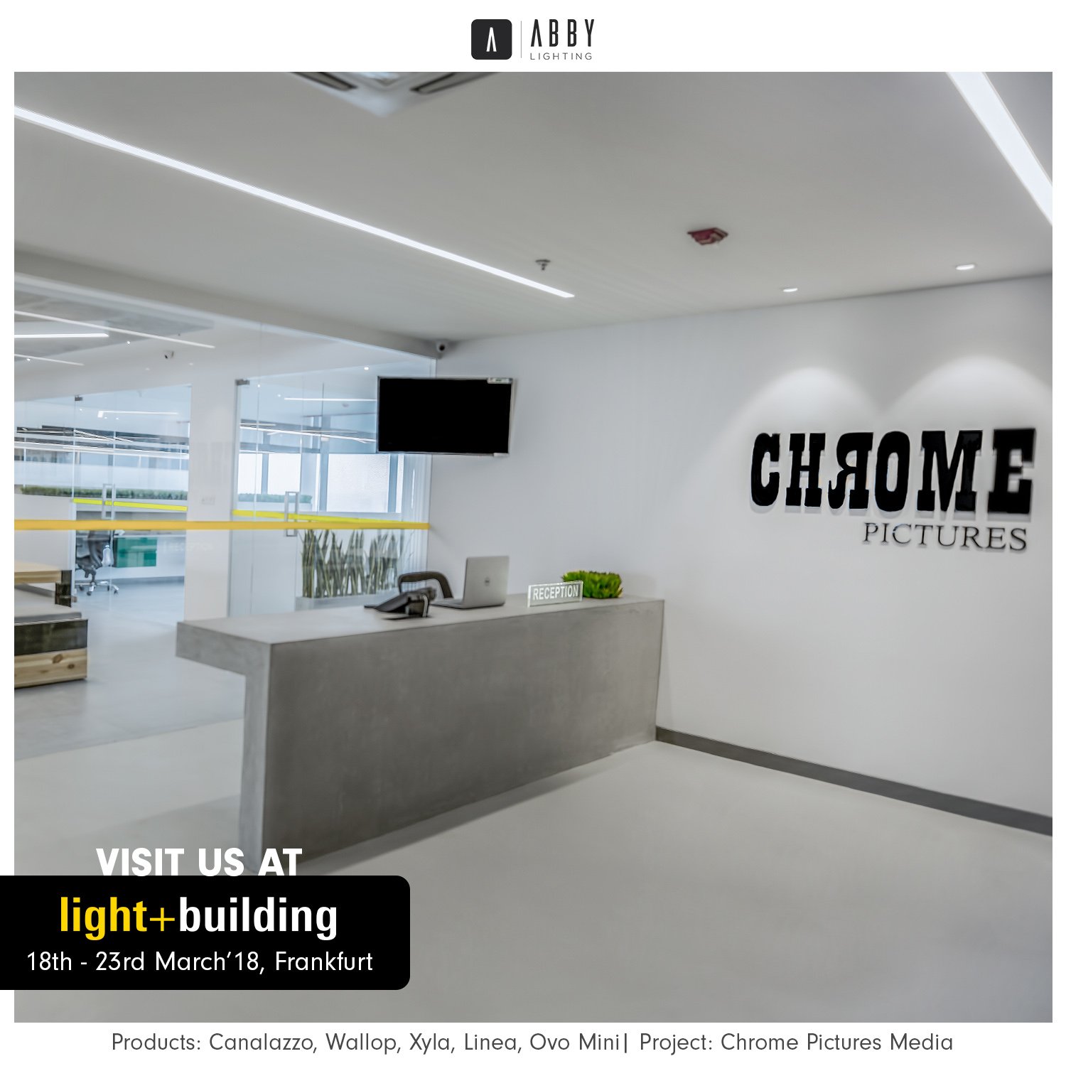 Abby Lighting on Twitter: "For Chrome Pictures' corporate office, we were  posed with a challenge to make shapes with our lighting products.Have a  look at the materialized form of the conceptual idea