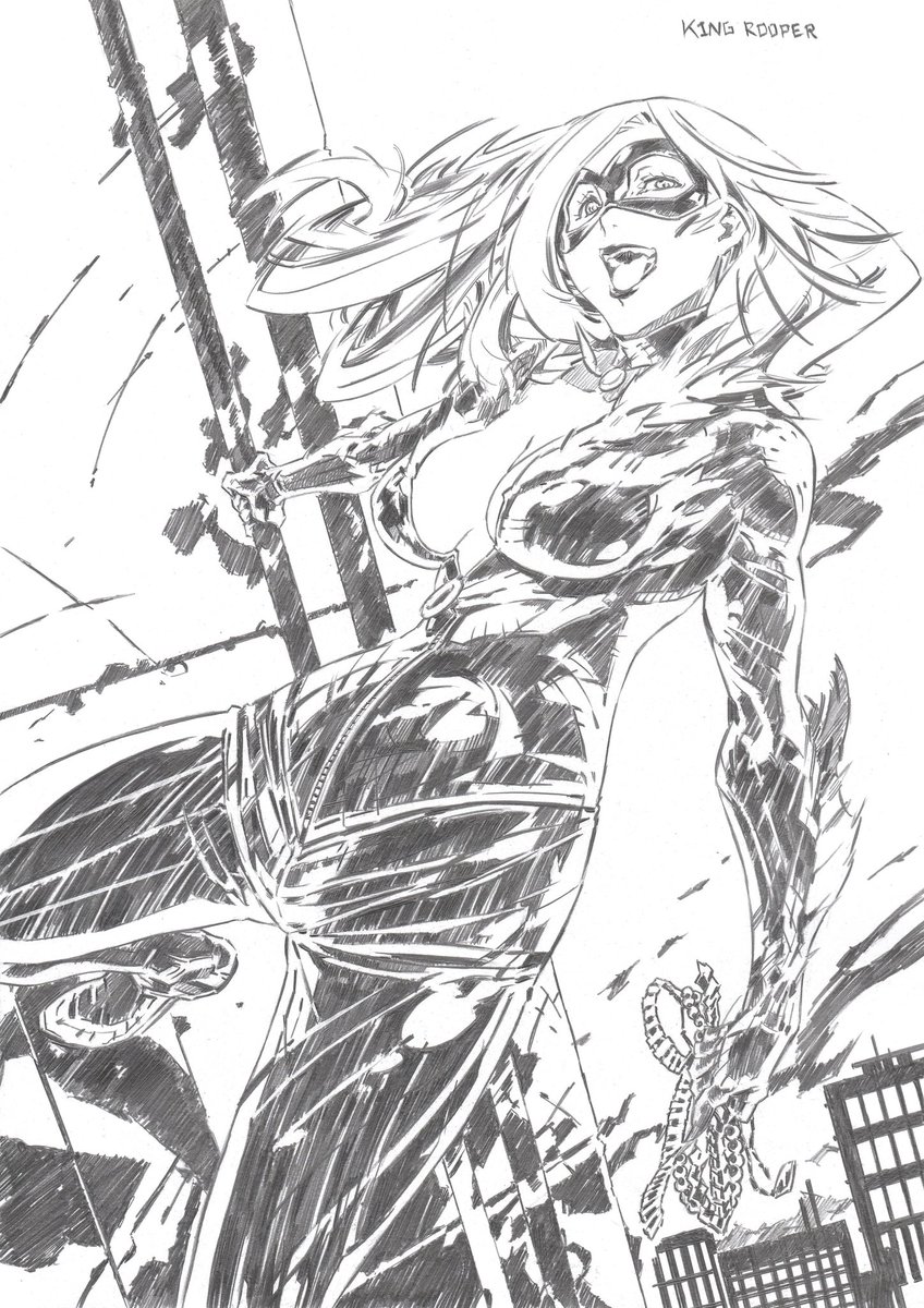 Black Cat from Marvel's Spiderman series. Shiny.

#blackcat 
#marvelcomics 
#FANART 
#Pencildrawing 
#manualart 
#Leotard 
#longsilverhair 