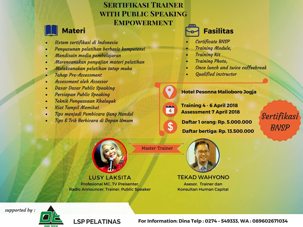 LL_BSPIC's tweet photo. Ayo semua ajak teman saudara buat ikutan Sertifikasi Trainer with Public Speaking Empowerment#publicspeaking#yogyakarta#yogya# https://t.co/P7SMY3SaEl