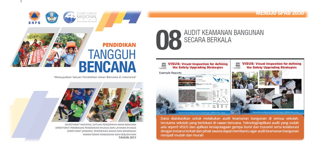 VisusIndonesia's tweet photo. Have you seen it yet? @VISUS_CSS is acknowledged by the Indonesian Ministry of Education and Cultural as Safety School Facilities audit tool...See it on Page 73, Pedoman Tangguh Bencana 2017 @SprintUniUD https://t.co/8czeM0O3Cj