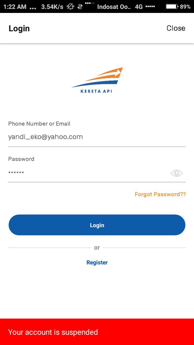 YandiEko's tweet photo. Min, mw pesen tiket kok akun ke suspended, py iki min @kai121 @keretaapikita https://t.co/BujUK5UPKY