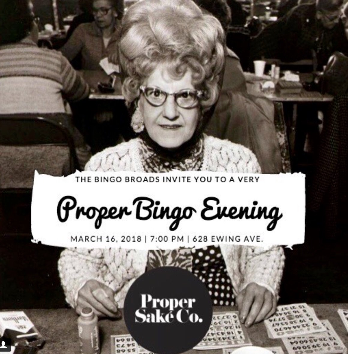NativeNashville's tweet photo. This isn't your granny's #Bingo Night: make your way to @Proper_Sake_TN's Tasting Room TONIGHT for Bingo Night presented by #TheBingoBroads. The games begin at 7. #nashville #nashvillenative #propersake #bingo #TGIF #nashvillenight https://t.co/Nlr6xd8Qp1