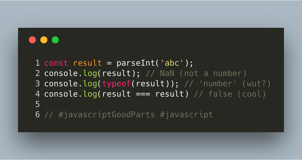 codewith_ahsan's tweet photo. Isn't javascript cool sometimes? 😄

#javascriptGoodParts #javascript #javascriptForLife https://t.co/puMEJyCCiJ