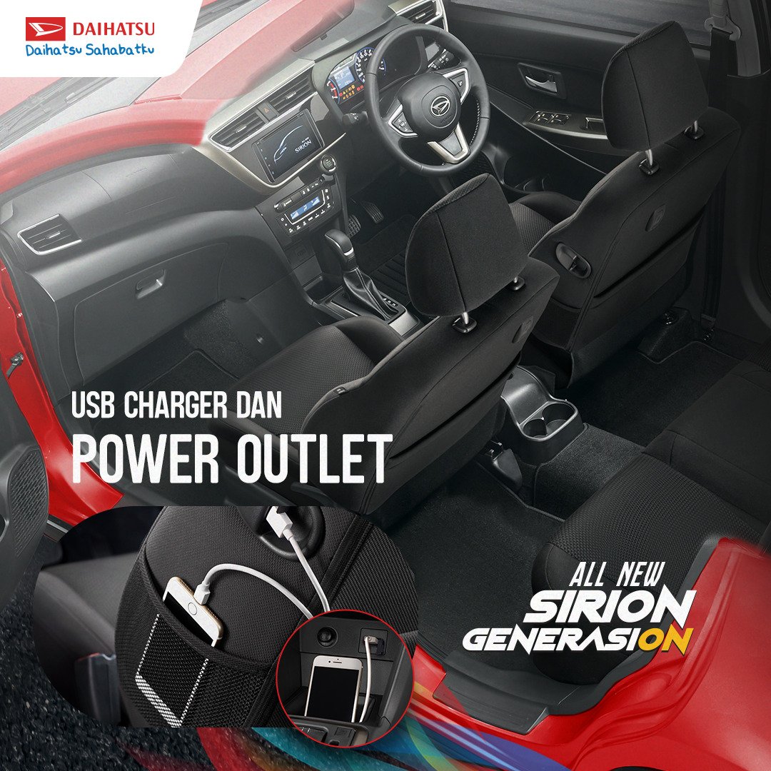 DaihatsuInd's tweet photo. Selamat siang #GenerasiON.

Sekarang berkendara dengan #AllNewSirion makin nyaman loh Sahabat. Karena sudah dilengkapi USB Charger, jadi kalau ketinggalan power bank atau nggak bawa adapter pengisi daya hp, nggak masalah.
#DaihatsuSahabatku #SahabatMUda https://t.co/BfRloaOqz7