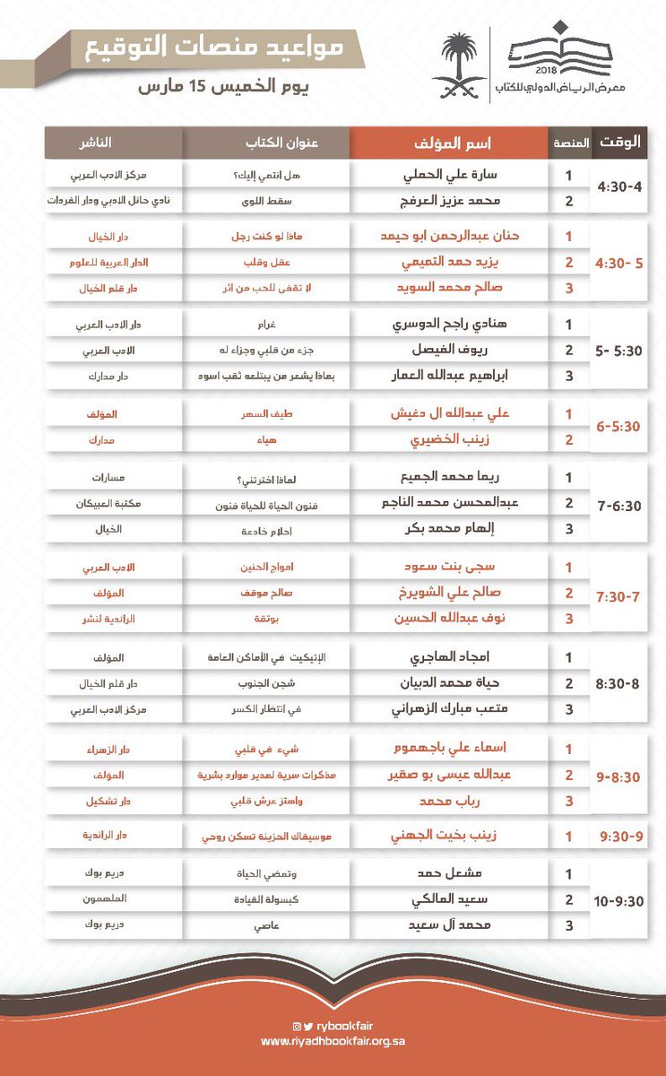 جدول معارض الرياض 2018
