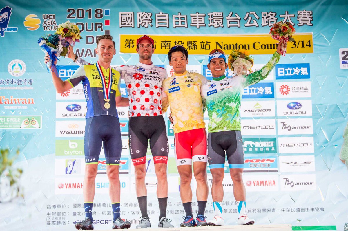 Edwin Avila stands on the final podium in his  sprinter’s jersey