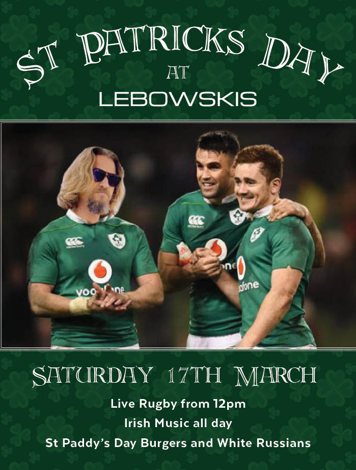 Join us this Saturday for some St. Paddy’s Day shenanigans Dude! #awayoflife #Lebowskis #lebowskisedinburgh #burgers #whiterussian #TheDude #thedudeabides #dudefood #edinburghpub #edinburghlife #edinburghcity #EdinburghPubQuiz #edinburghbeergarden #stpatricksday #stpaddysday