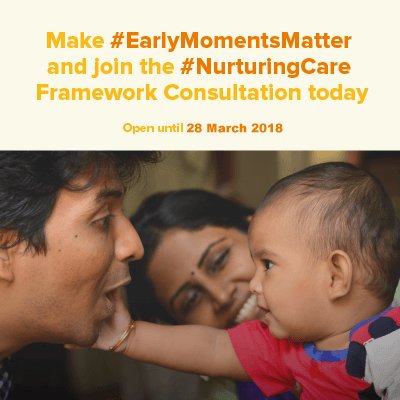 MartaSeoaneWHO's tweet photo. The 2nd consultation on the #NurturingCare framework OPEN now until 28 March! https://t.co/ytWFRmnoWQ
Contribute to give babies the best start in life! #NurturingCare #EarlyMomentsMatter #EveryNewborn #EWECisMe #EWECEverywhere #SDG3 #HealthForAll @WHO @UNICEF https://t.co/JWeOc5pPbm