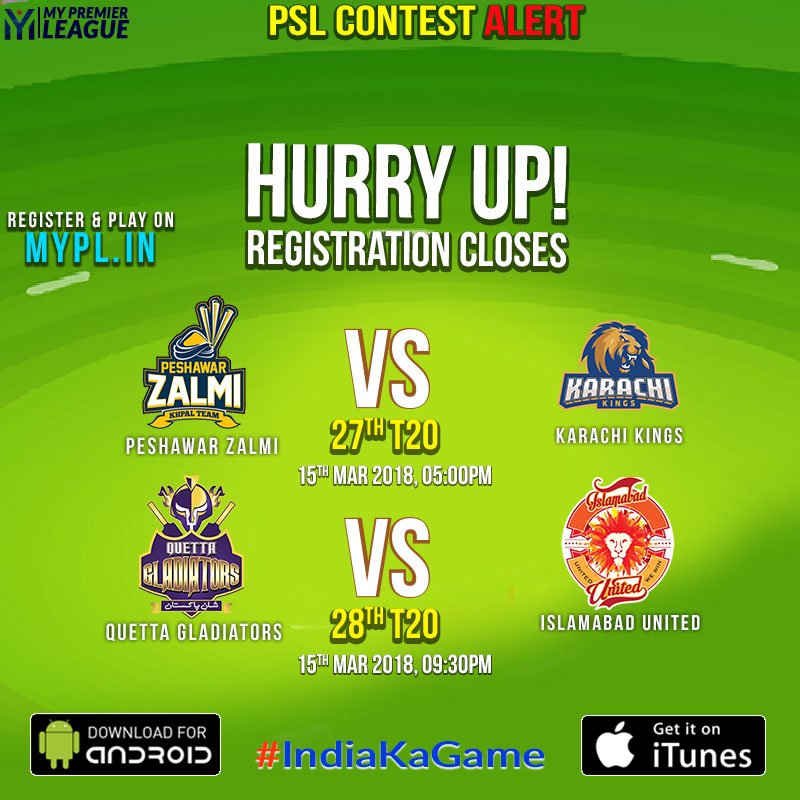 MyPLpremier's tweet photo. Participate in special PSL contests on MyPL and win real money! Register now:
Direct Android app download link: https://t.co/2AgDx0UAFp 
iOS link: https://t.co/VflViRCebn
..
  #money #cricketfantasygame #game #PSL #PeshawarZalmi #KarachiKings #QuettaGladiators #IslamabadUnited https://t.co/mkM0gBxOOm