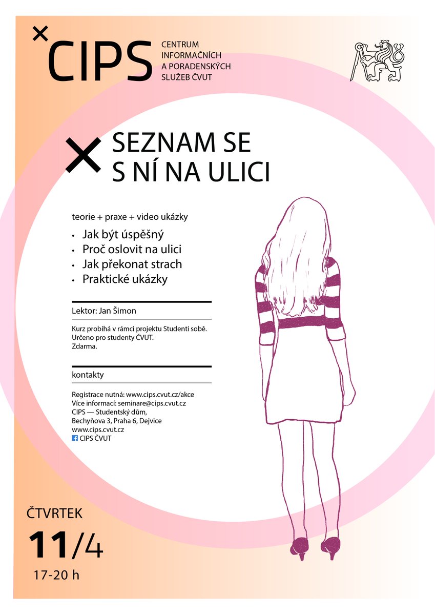 Registrace na dubnové akce spuštěny! S registrací neváhejte, rychle se vše plní. >> cips.cvut.cz/akce
Více o akcích naleznete v událostech na našich facebookových stránkách CIPS ČVUT