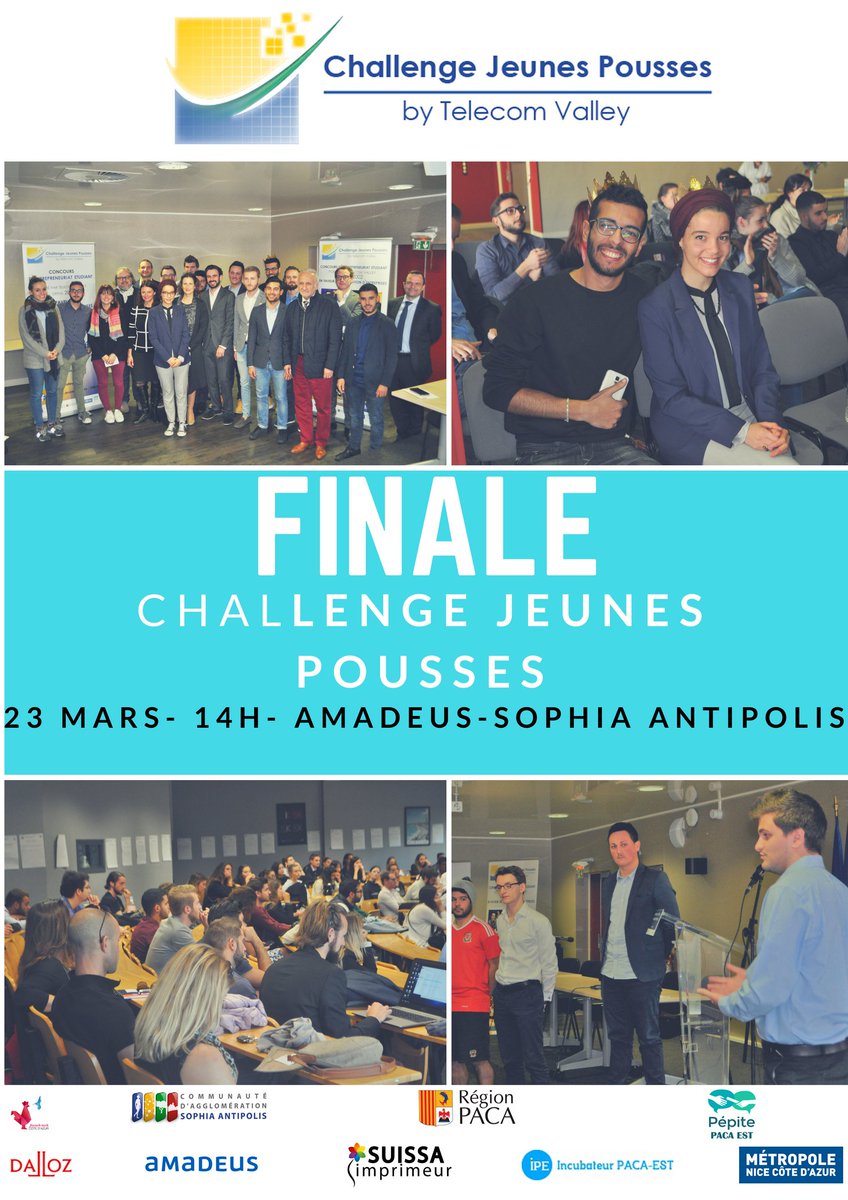 MarieOnfroy's tweet photo. Plus que quelques jours pour vous inscrire à la finale du @CJPbyTV qui aura lieu chez @AmadeusNice le 23/03 ! C'est le moment de découvrir les startupers de demain ! https://t.co/inKDxqDZug https://t.co/sdZZG4bXm8