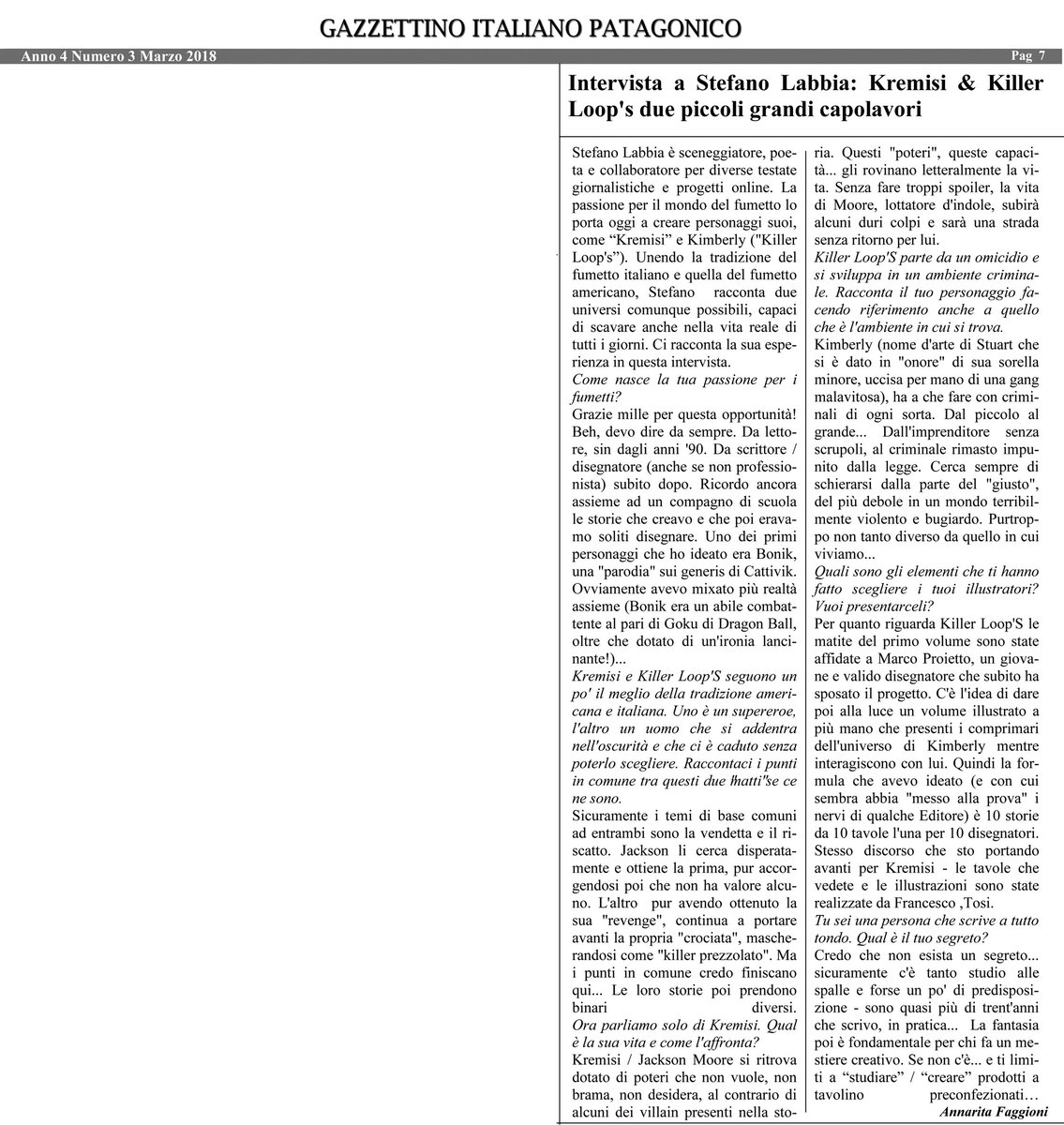#Grazie al <a href="/Gazzettino_Info/">ilgazzettino</a> e a @annaritawriter per questa fantastica #intervista dedicata a #Kremisi, <a href="/SuperSantas/">Super Santa Official</a> e #KillerLoopS le mie #graphicnovels di prossima uscita! #comics #fumetti #fumetto #comicbook #graphicnovel #comicbooks #pulp #kimberlyisalive #crime #gangster