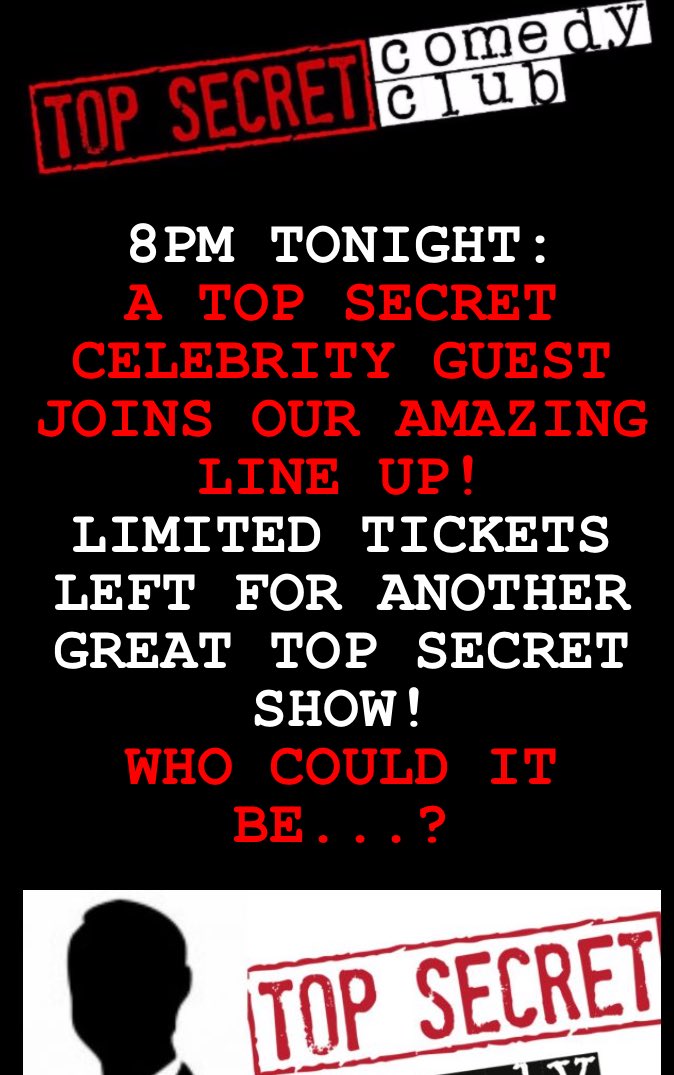 8PM TONIGHT: A Top Secret Celebrity Guest Join <a href="/topsecretcomedy/">The Top Secret Comedy Club</a> so come get a bite before with us #pressie #pretheatre