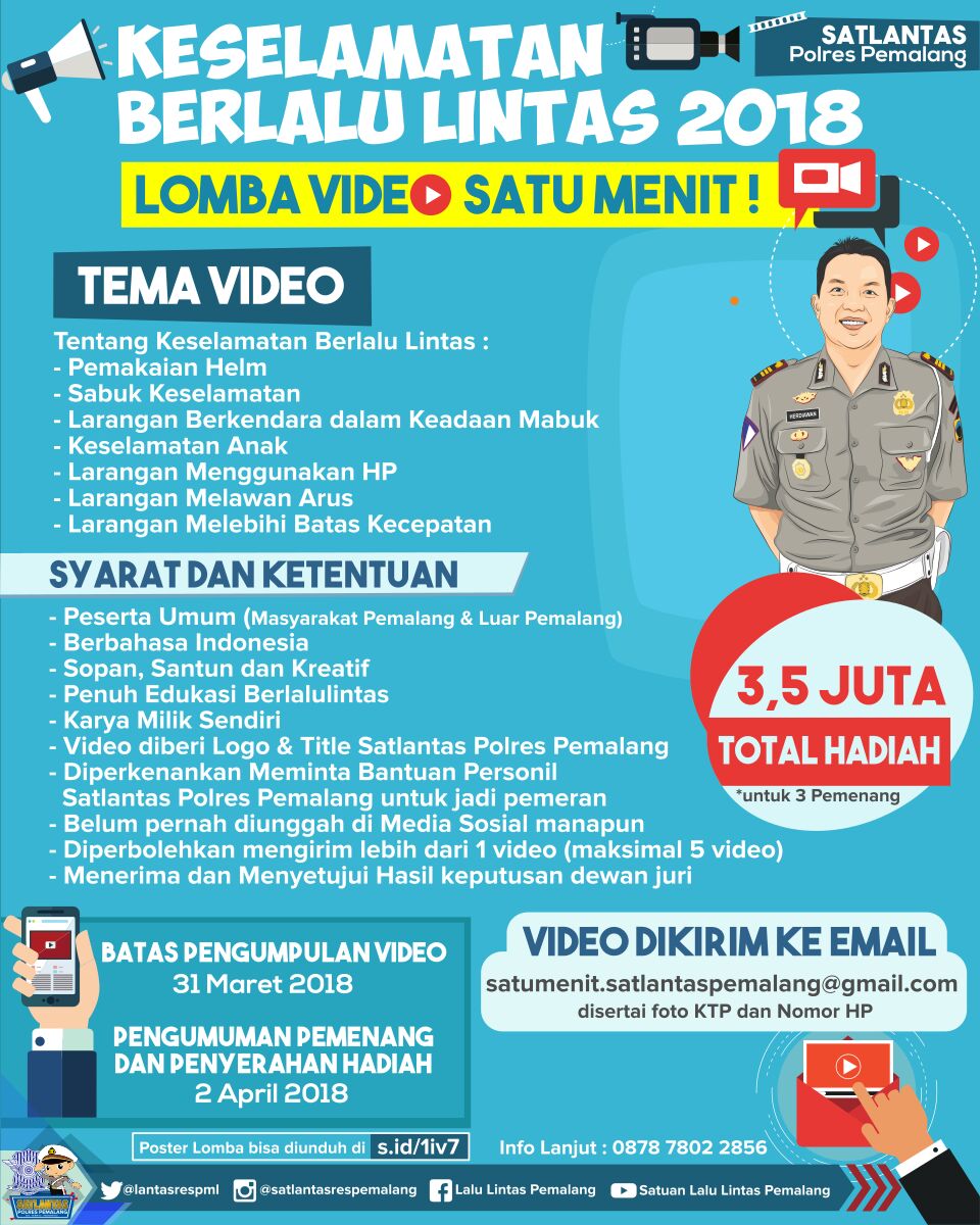 komdigi_jateng's tweet photo. Suka bikin video? Yuk ikutan lomba video satu menit. Hanya satu menit aja loh gaes..
Tentang Keselamatan Berlalu Lintas..
Hanya sampai 31 Maret 2018 saja,
Buruaaan.. https://t.co/pgzgMSaQdL