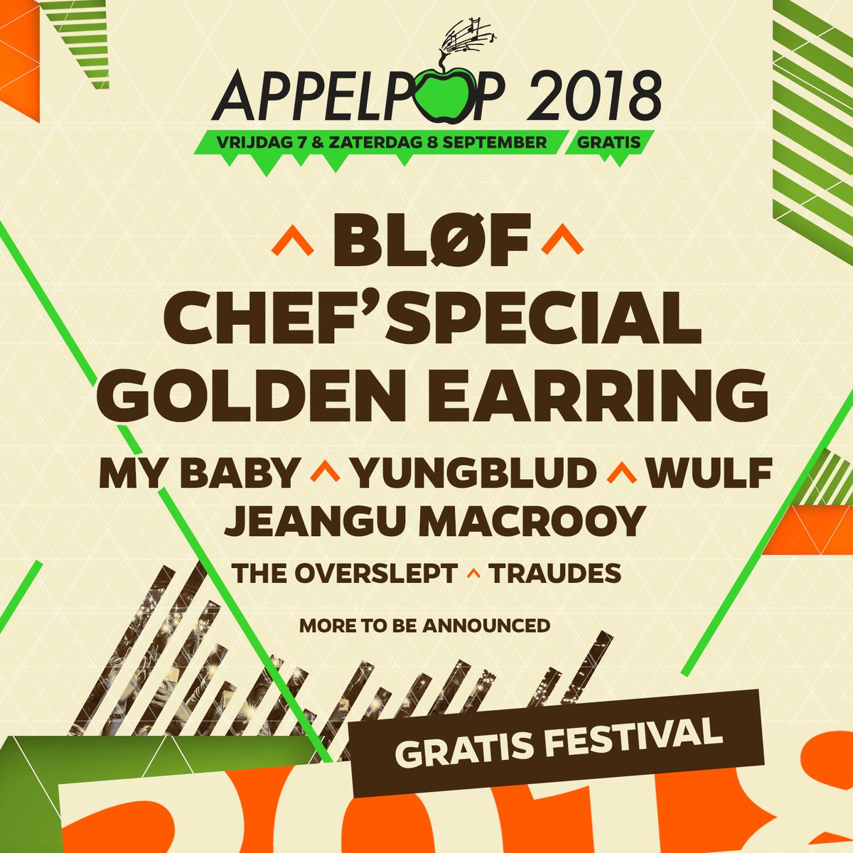 We hebben vier nieuwe namen toegevoegd! <a href="/blof/">BLØF</a>, <a href="/MYBABYwashere/">MY BABY</a>, <a href="/yungblud/">YUNGBLUD</a> en <a href="/TheOverslept/">The Overslept</a> zijn erbij op 7 &amp; 8 september! Zet <a href="/appelpop/">Appelpop</a> dus maar alvast in je agenda. #editie27 #appelpop #appelpop2018 #gratis #festival