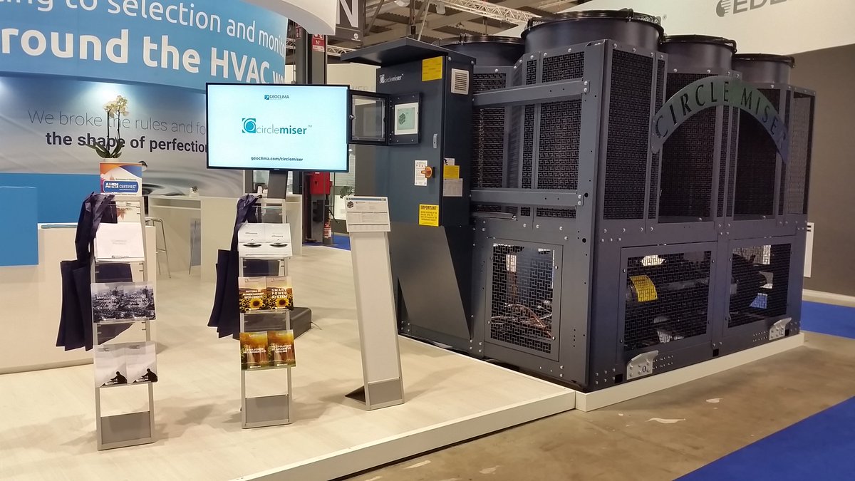 GeoclimaWeb's tweet photo. Day 3 at @mcexpocomfort! Geoclima world is ready to show you our latest ultra high #efficiency #Circlemiser with innovative cylindrical condensers! Come and discover #innovation at Hall 22, Booth N49-P42 https://t.co/USS7VmQbab