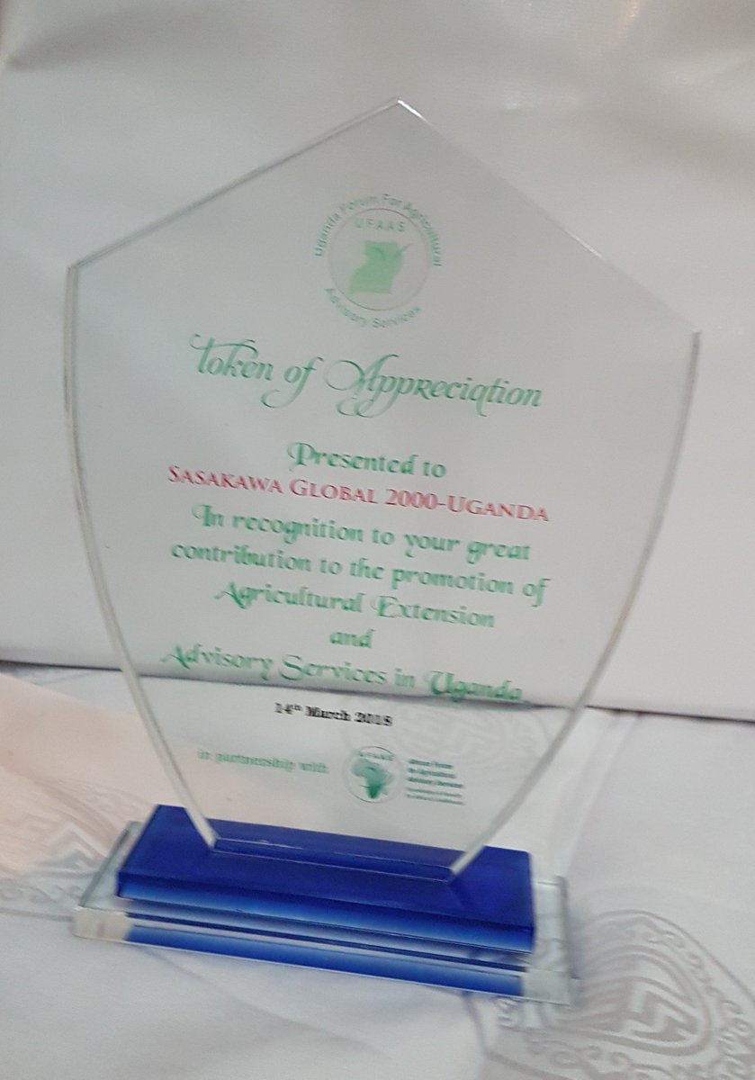 SAA_africa's tweet photo. During the ongoing Uganda Forum For Agricultural Advisory Services (UFAAS) symposium, SAA/Sasakawa Global-2000 Uganda has been recognized with a plaque of appreciation for its major contribution to the promotion of agricultural extension and advisory services in Uganda. https://t.co/l1MiQ8f5tQ