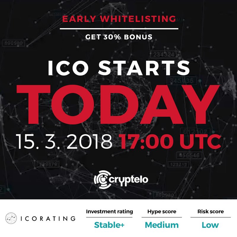 CrypteloDrive's tweet image. @CrypteloDrive #ICO starts TODAY! Last few hours to get special 30% bonus! Join the future of #CyberSecurity !
cryptelo.com