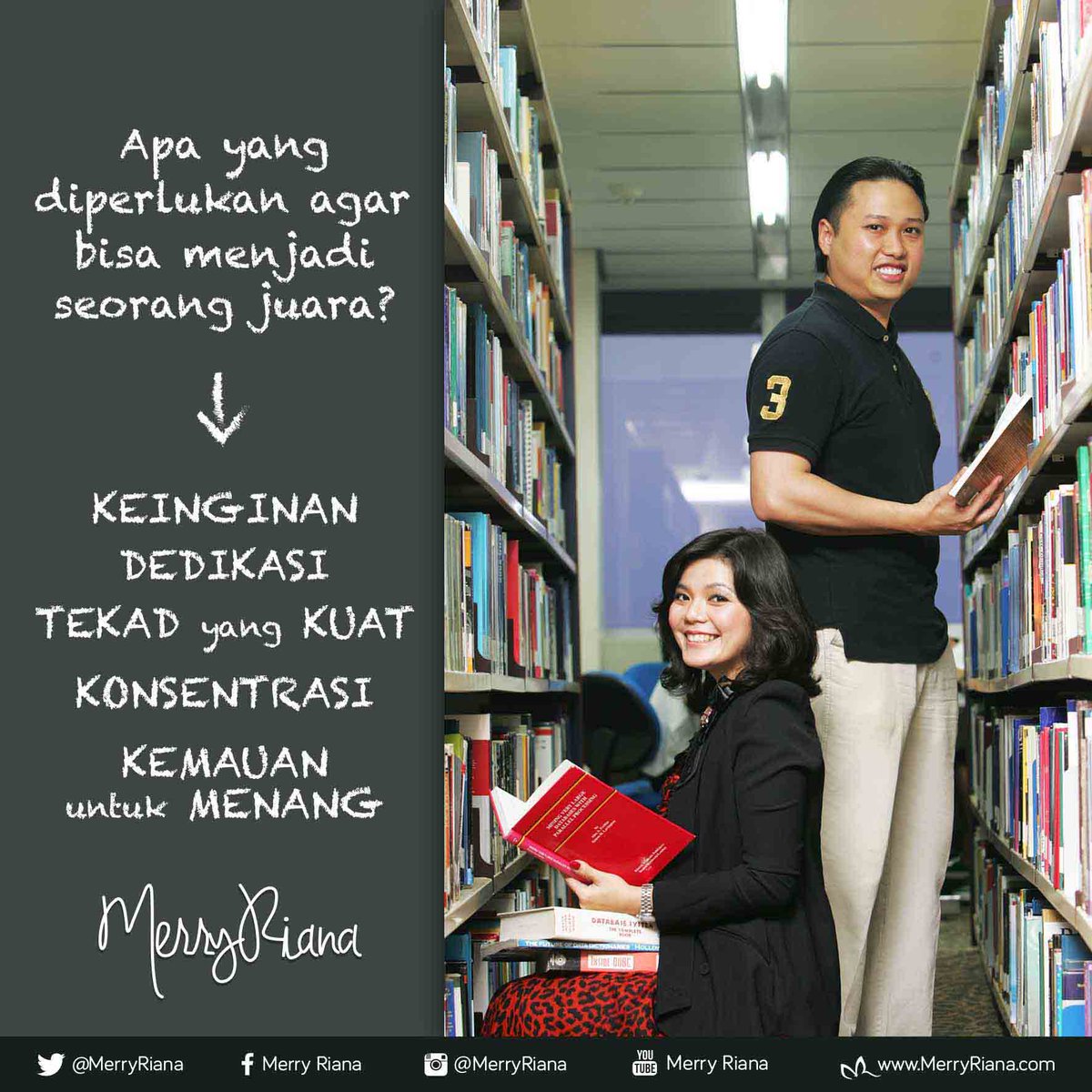 MerryRiana's tweet photo. Apa yang diperlukan agar bisa menjadi seorang juara? Keinginan,dedikasi tekad yang kuat konsentrasi kemauan untuk menang.
#Motivasi #MerryRiana https://t.co/CNsz8JTGv5