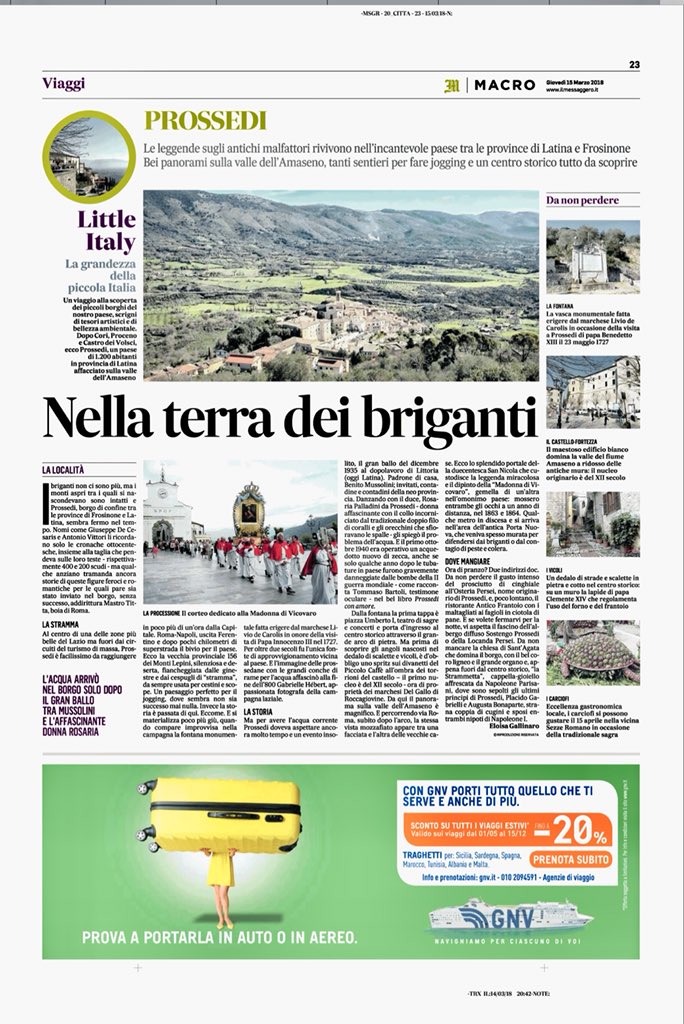 EloisaGallinaro's tweet photo. Il mio pezzo oggi sul #Messaggero #LittleItaly #Borghid’Italia #Prossedi https://t.co/PE2gGEhwCW