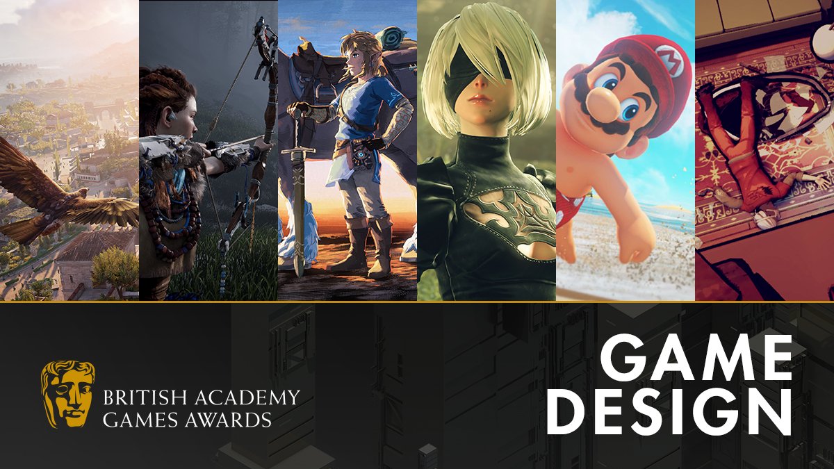 BAFTAGames's tweet image. Nominated for Game Design ✍️
Assassin's Creed Origins
Horizon Zero Dawn
The Legend of Zelda: Breath of the Wild
NieR: Automata
Super Mario Odyssey
What Remains of Edith Finch
#BAFTAGames