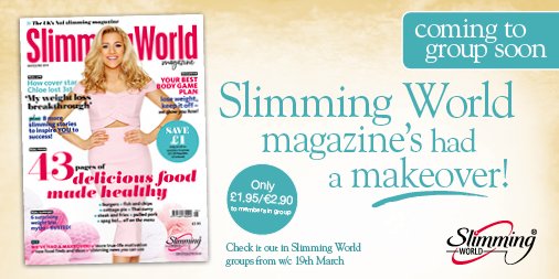 SlimmingWorld's tweet image. Well-known for sharing our members' transformations, Slimming World #magazine's now had a makeover of its own - check out the new, re-vamped issue in #SlimmingWorld groups from next week.