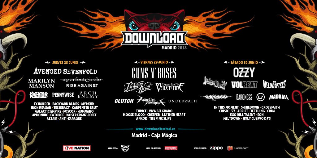 DownloadFestMad's tweet photo. Download Festival Madrid 2018 cierra cartel con últimas confirmaciones🤘The Hellacopters,@CarcassBand, @MadballNYC,@Carpenter_Brut,@CrossfaithJapan, Kaiser Franz Josef y @EgoKillTalent.🎟Entradas en https://t.co/S8hMMYd1Gj, https://t.co/ZI2vuGMQNN y https://t.co/x2GOsDfUCg #DFM18 https://t.co/xfm8jNL2eS