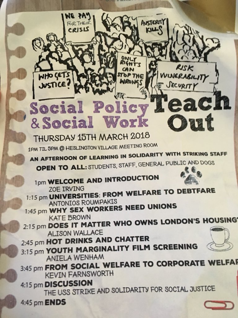 Timetable for the SPSW “teach-out” this afternoon from 1:00-4:45pm at Heslington village meeting hall. For full list of events in a text-only format please message us and we’ll transcribe it in full.