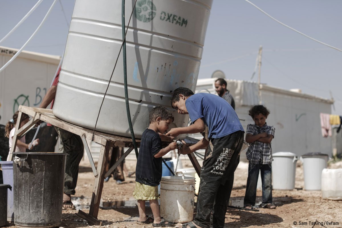 Oxfam's tweet image. 7 years since the Syria crisis began, people continue to suffer. But Oxfam supporters are still saving lives. Together we're teaching children to protect themselves from water-borne diseases, providing clean water &amp;amp; food + helping vulnerable people earn a living. #NotAnotherYear