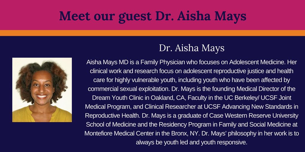 Woman_Centered's tweet photo. Dr. Aisha Mays @DrAishaMays, our guest for episode 8 of W-CHAT cares for young patients. Listen to learn about how she talks with youth about #sexualagency and #sexualempowerment. https://t.co/o2wFxw9Hym https://t.co/OOR4uMQzC4