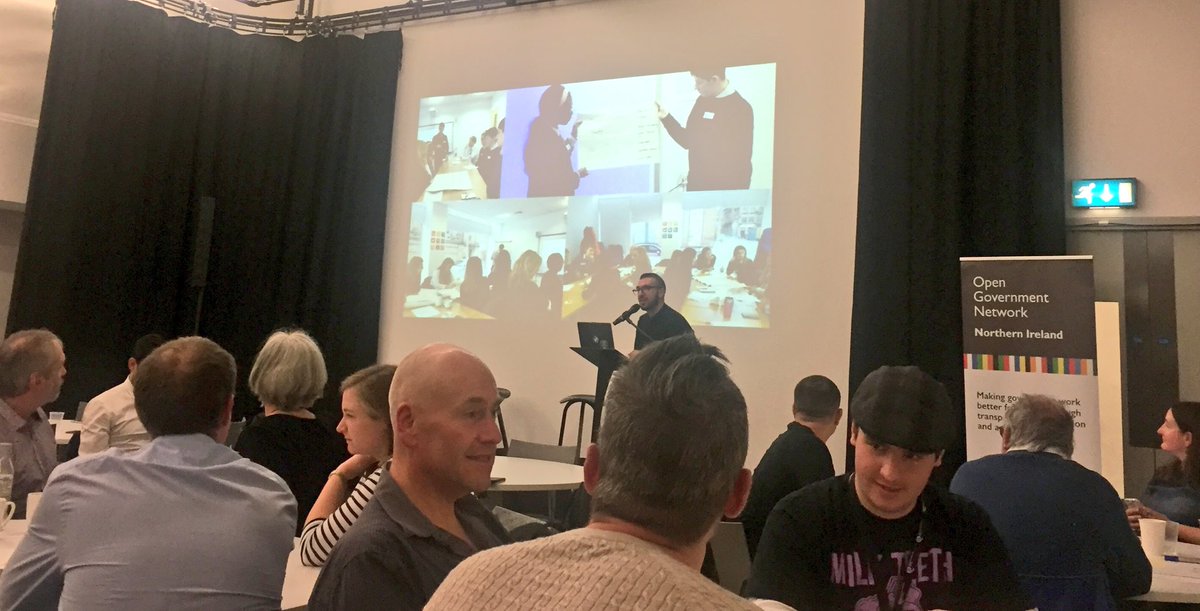 DemsocNI's tweet photo. Our @egwiltshire social reporter for the Open Government Network Conference today - bringing in the questions from school pupils at satellite event watching the livestream and taking part from @St_Rochs #ReimagineDemocracy https://t.co/jhlcB67oip