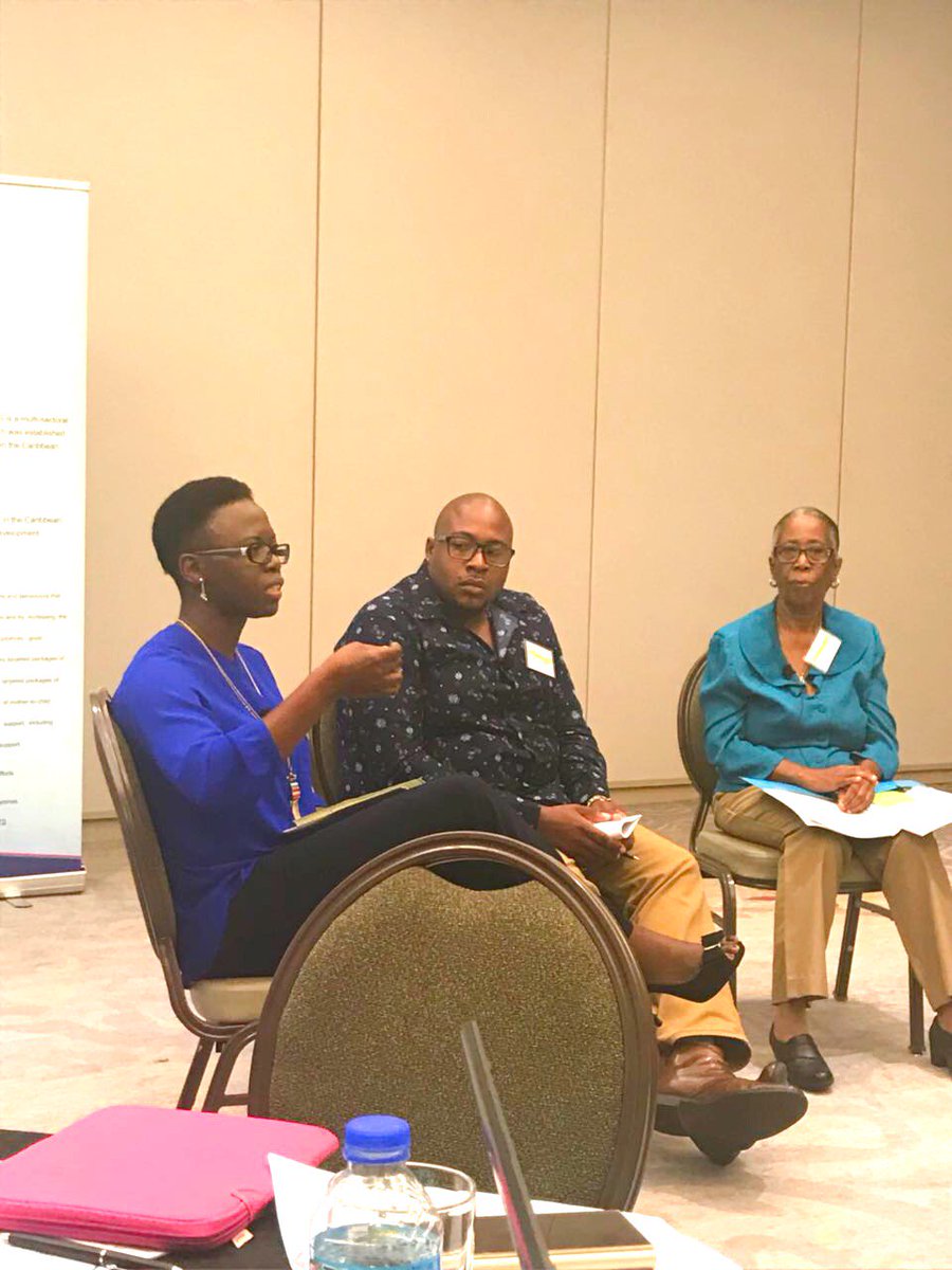 JASLtweets's tweet photo. Monitoring & Evaluation Manager Xavier Biggs (center)is flanked by Dr. Rhonda Moore from Guyana (left) and Dr. Myrtha Louissaint from Haiti (right) as they engage in discussions at the #NAPManagers + Key Partners Meeting in Trinidad and Tobago.#EndingAIDS” #EndIt2020 @pancaporg https://t.co/QXkQ04EdOL
