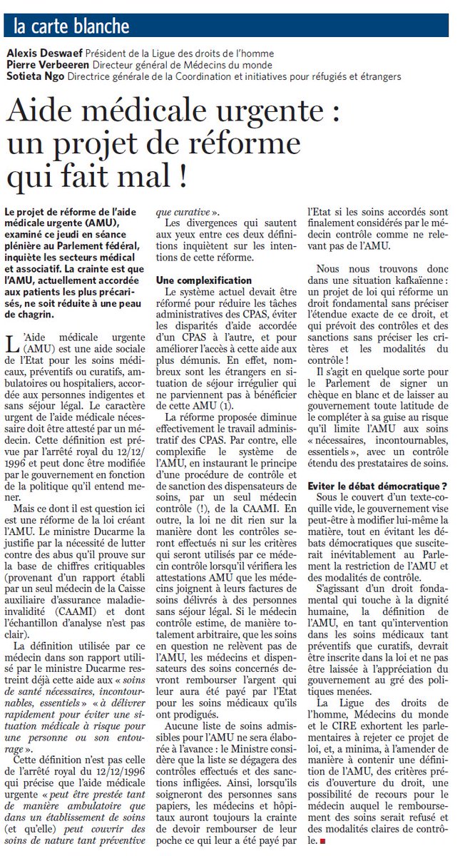 Sofie_Merckx's tweet photo. le monde médicale s'insurge contre la réforme de l'aide médicale urgente pour les personnes sans papiers. #1patient=1patient #SermentHippocrate https://t.co/ufW0tRKcvv