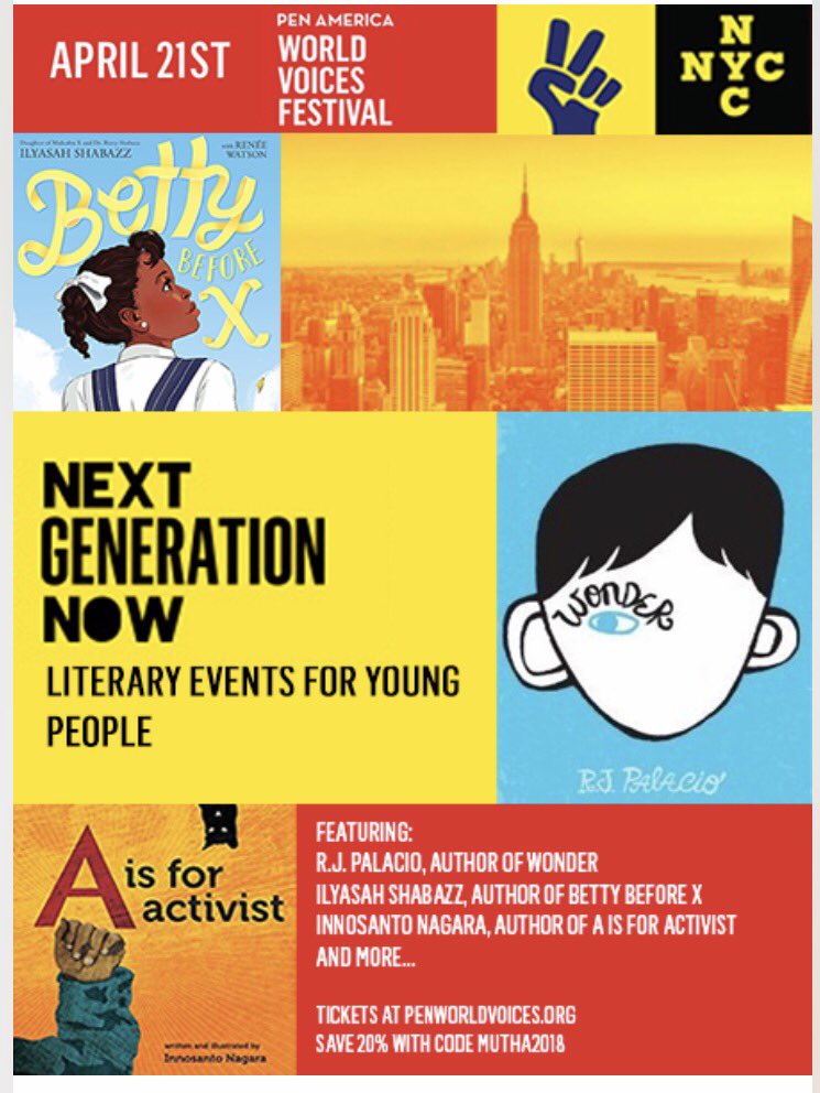 MuthaMagazine's tweet photo. Get on it! @PENworldvoices #NextGenerationNow - special discount code for MUTHA readers #activist #parenting #kidlit #YAlit #lit https://t.co/NzLyxUM8Ns