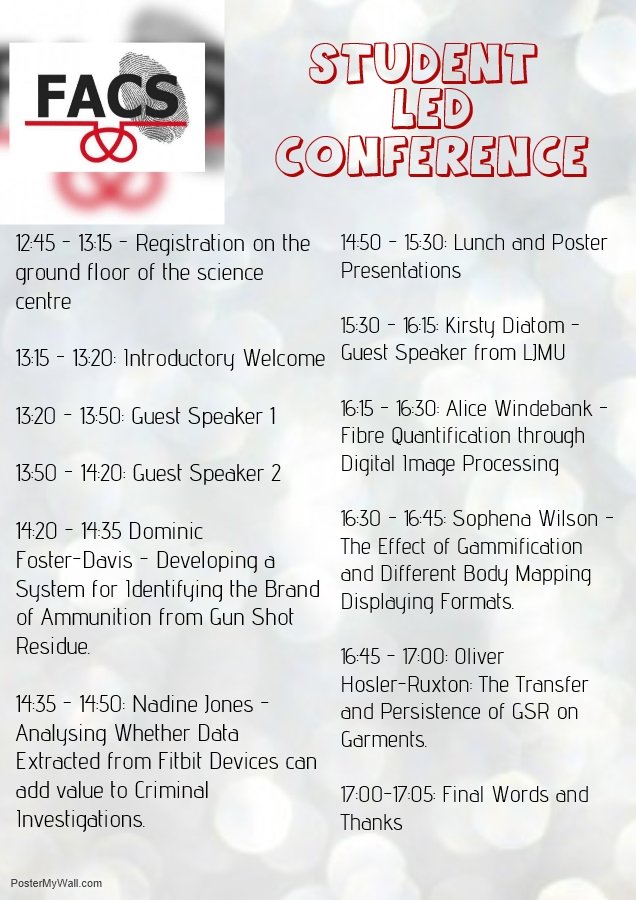 DrRachelBK's tweet photo. Our annual @StaffsCJF_Dept undergraduate student-led conference is next Wednesday in the Science Centre @StaffsUni. Our students will be presenting their research to others @staffsunilpf - all staff &amp; students are welcome! #IFSCSI Research to be featured in @Res4Just ... https://t.co/cjTlQb5kO3