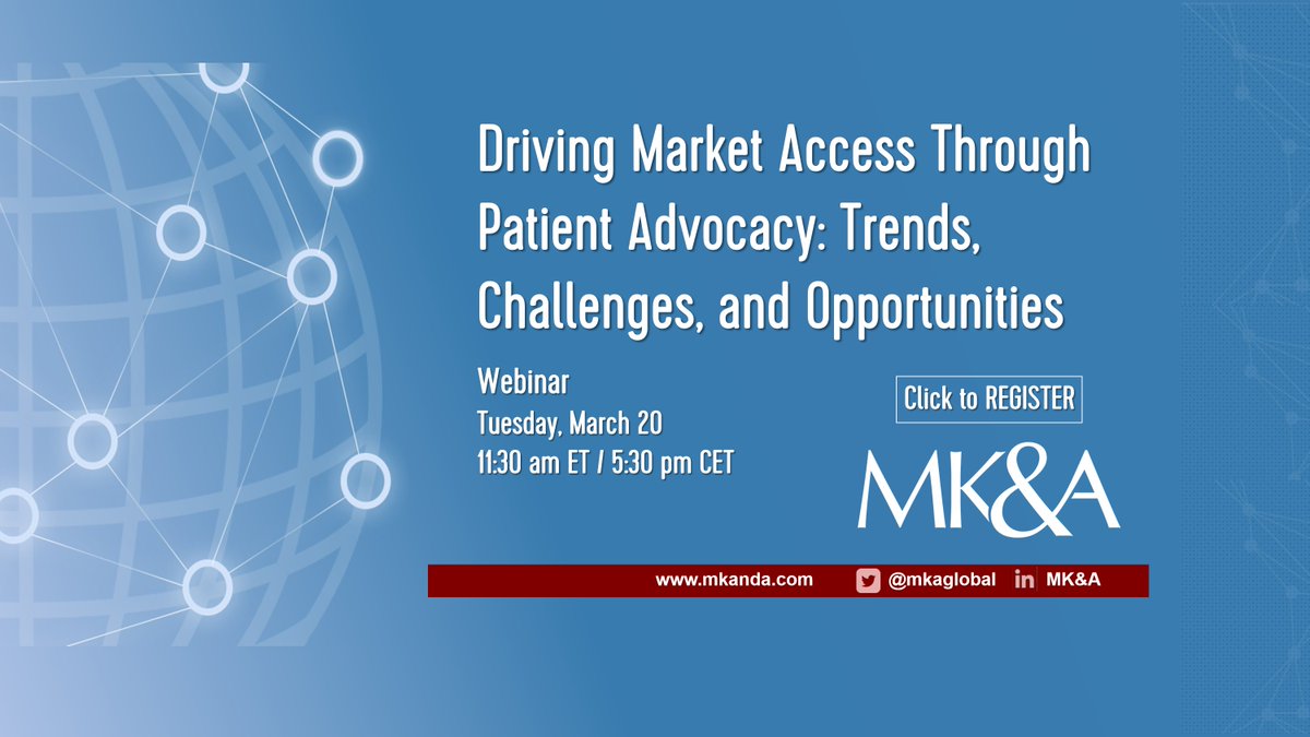 mkaglobal's tweet photo. 5 days left to register https://t.co/qcZddh8JHV for @mkaglobal webinar. Whether your access challenges are in the U.S., or Europe, or both, this event will cover it all, including the patient advocacy nuances in each market for accelerating your market access program. https://t.co/OjjElwqDaS