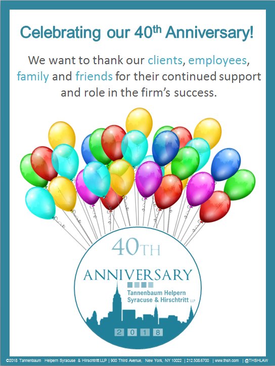 THSHLAW's tweet photo. Today marks @THSHLAW’s 40th anniversary.  Thank you to our clients, employees, family and friends for their continued support! https://t.co/TkKpmi1daF