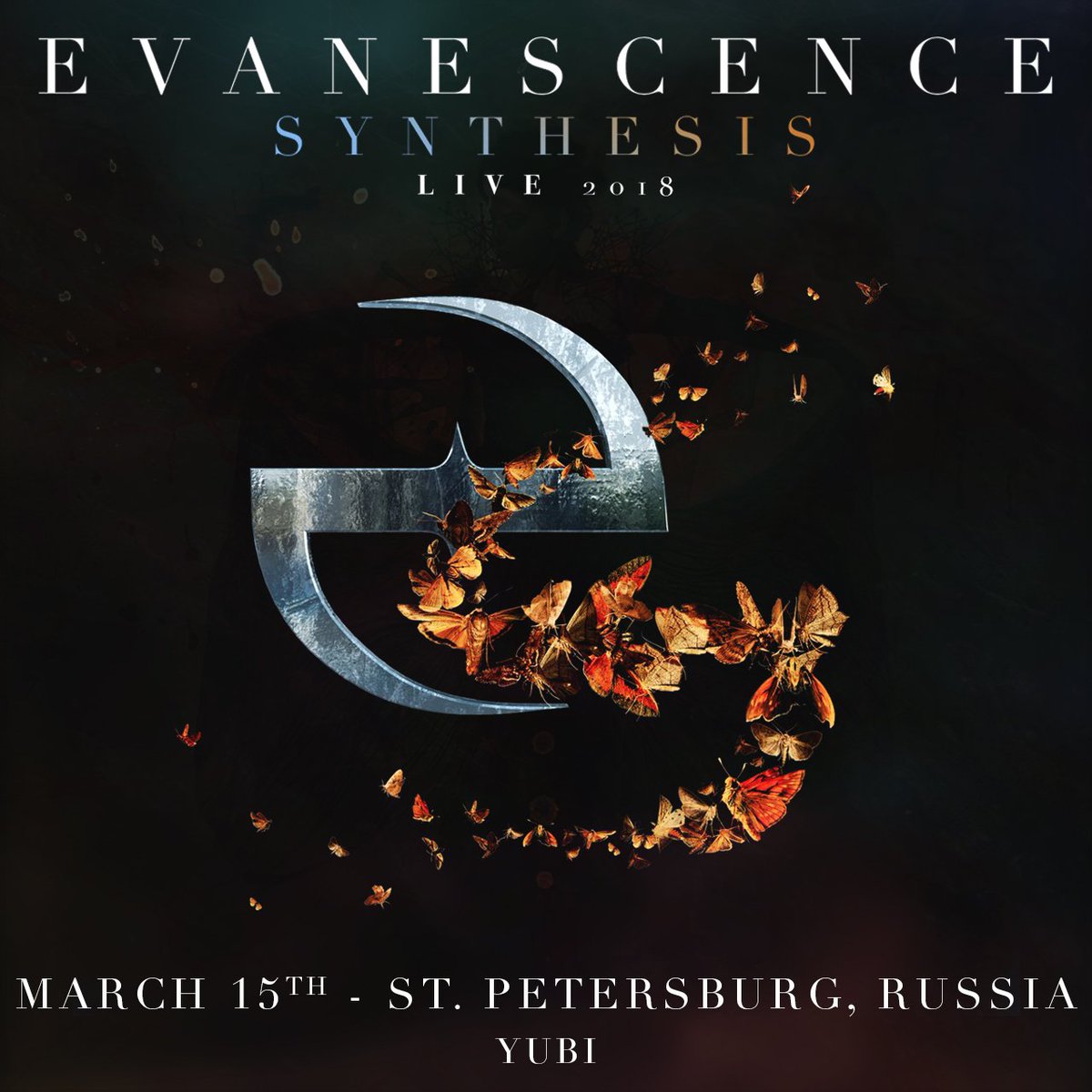 EvanescenceCrew's tweet photo. Evanescence are performing in St. Petersburg, Russia @ Yubi tonight! #SynthesisLive 🦋 https://t.co/zW12wLEQ1W