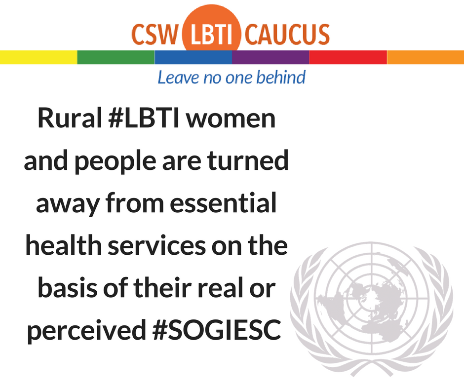 Rural #LBT women and people are turned away from essential health services on the basis of their real or perceived sexual orientation, gender identity, or sex chanracteristics #SOGIESC #CSW62 #CSW4LBTI #feministvision #LGBT