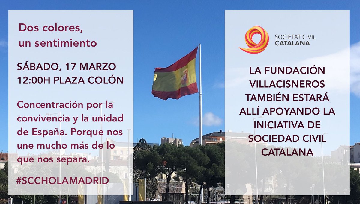 fvillacisneros's tweet photo. ¡El próximo 17 de marzo tienes una cita en Madrid! Apoya la iniciativa de @Societatcc y únete por la convivencia y la unidad de España. Porque nos une mucho más de lo que nos separa #SCCHOLAMADRID https://t.co/zARtmrsD2b