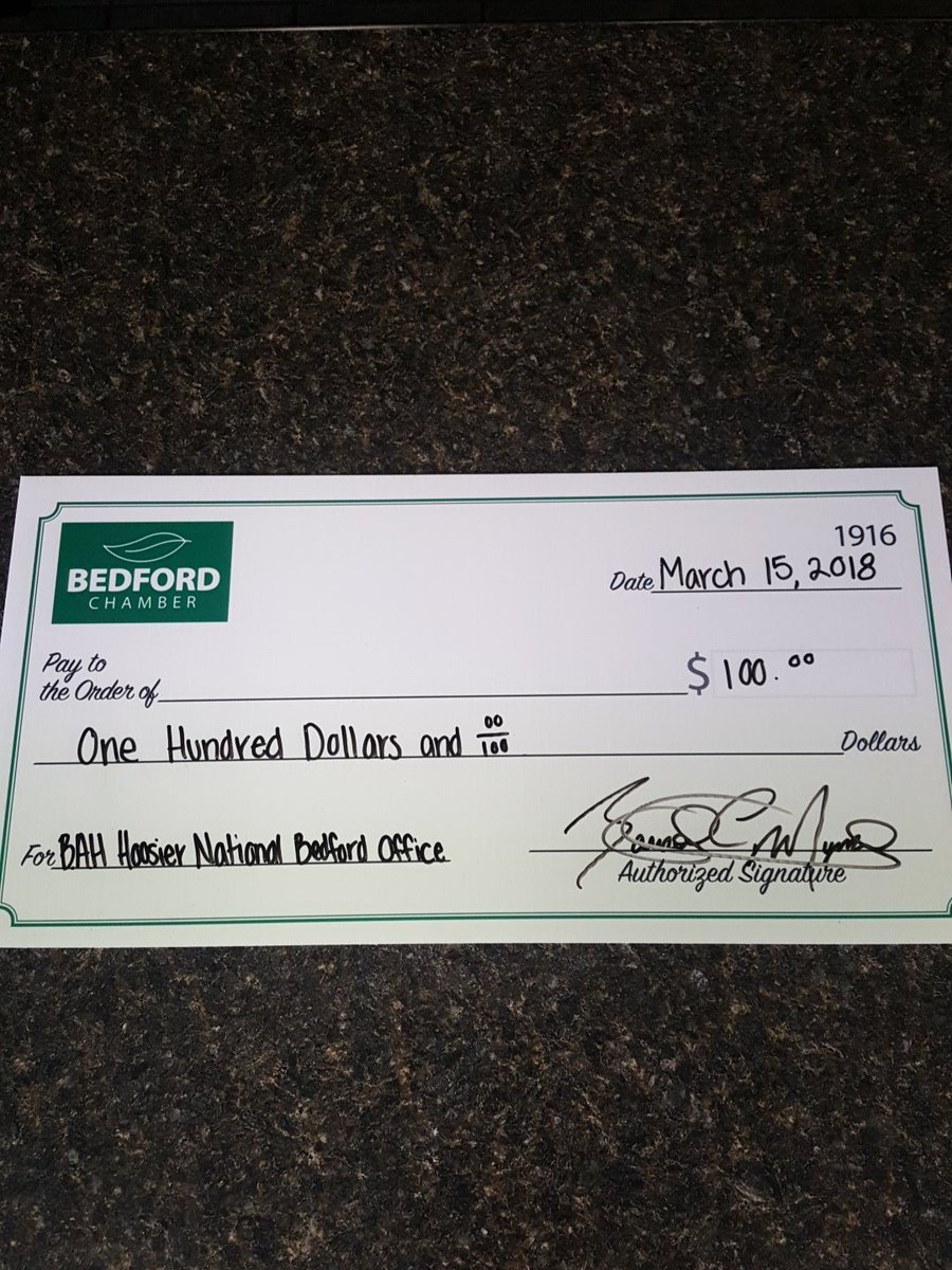 This check could have your name on it tonight! Don't miss this evening's BAH at the Hoosier National Forest's Bedford Office! Must be present to win!
#BedfordChamber