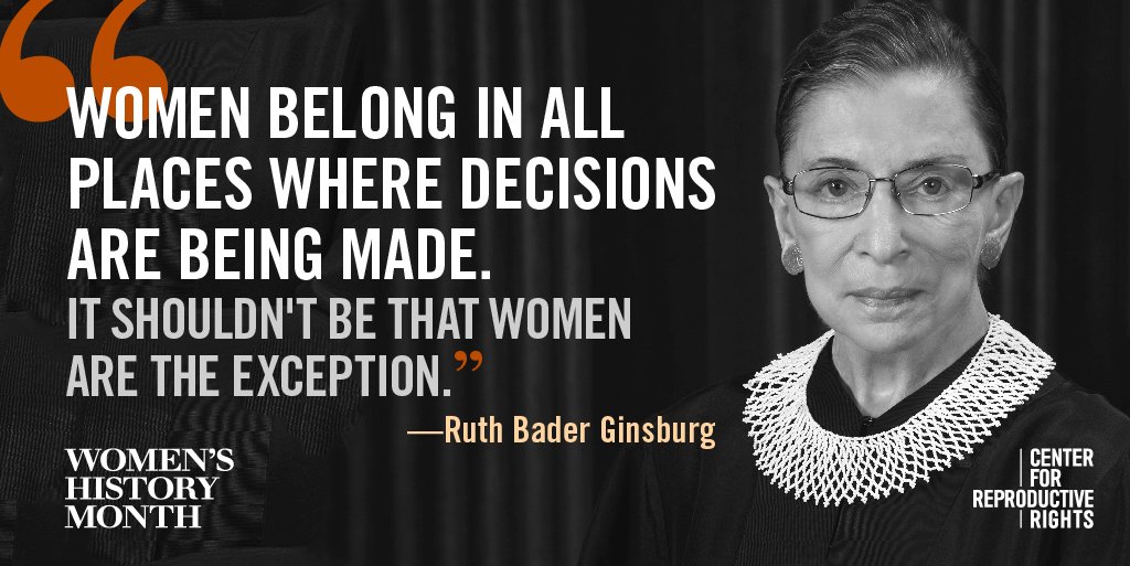 ReproRights's tweet photo. Happy birthday to the notorious Supreme Court justice who has spent her career long legal career advocating for women. We're thrilled to celebrate Ruth Bader Ginsberg this #WomensHistoryMonth! https://t.co/QEpnIdaOOu