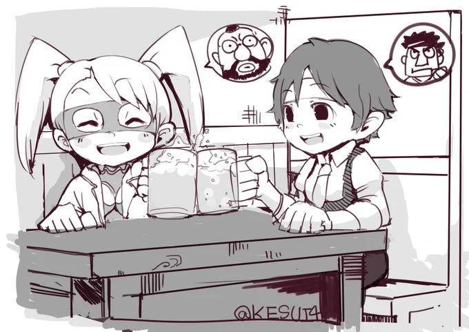 ストリートファイト後に同じ誕生日と知って祝い合う24歳と26歳の図
#格ゲーキャラ描こうぜ https://t.co/xk7WSRr4Jc