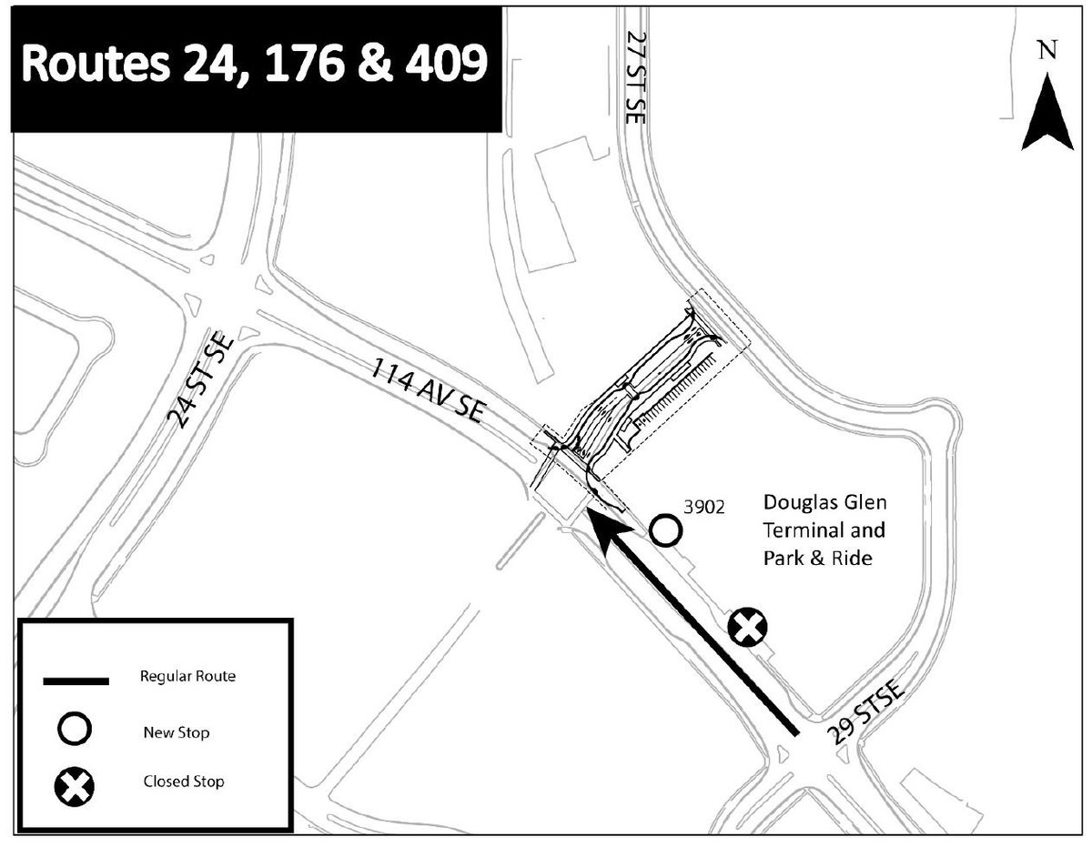 calgarytransit's tweet photo. #CTRiders Stop 3902 (WB 114 Av @ 29 St SE) will be relocated approx 80 m West of its current location as of March 19. #Route24 #Route176 &amp; #Route409 will be impacted. https://t.co/4w05oaJrfN