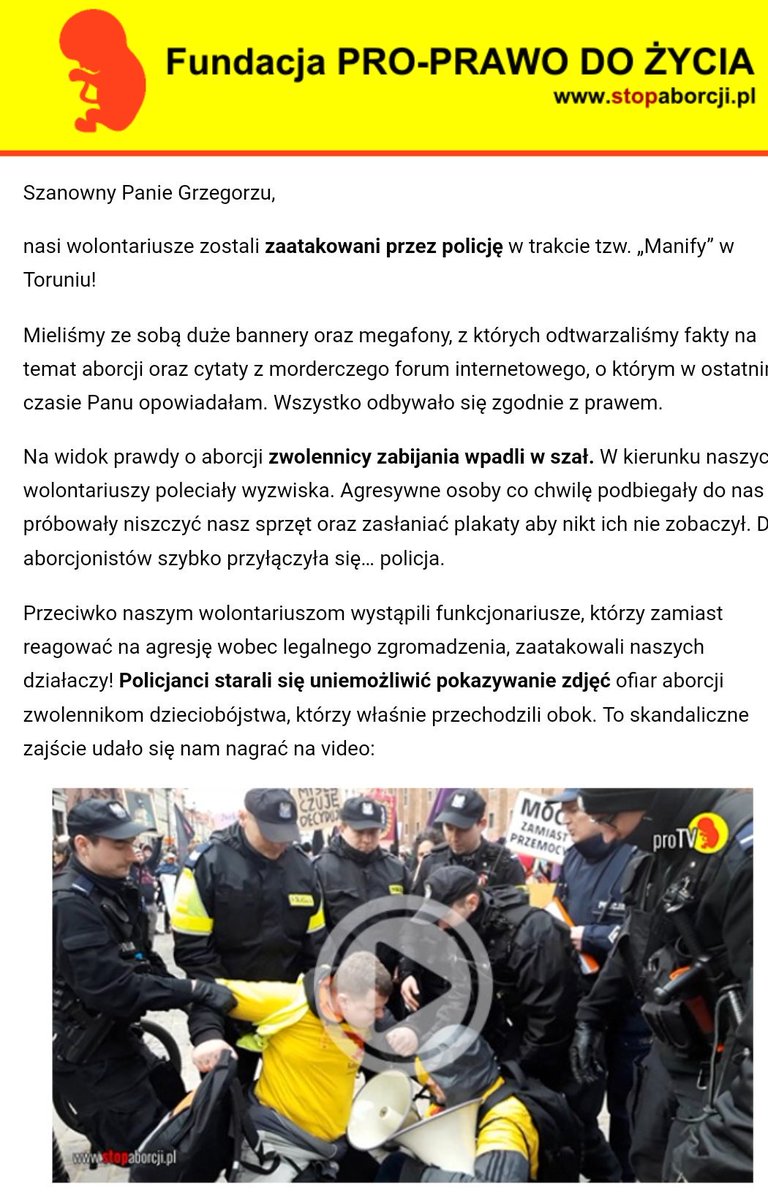 Policja w #Toruń zaatakowała legalne zgromadzenie #ProPrawoDoŻycia !
youtu.be/L07Bfn4p2RM
@MSWiA_GOV_PL @PolskaPolicja 
#Skandal !!