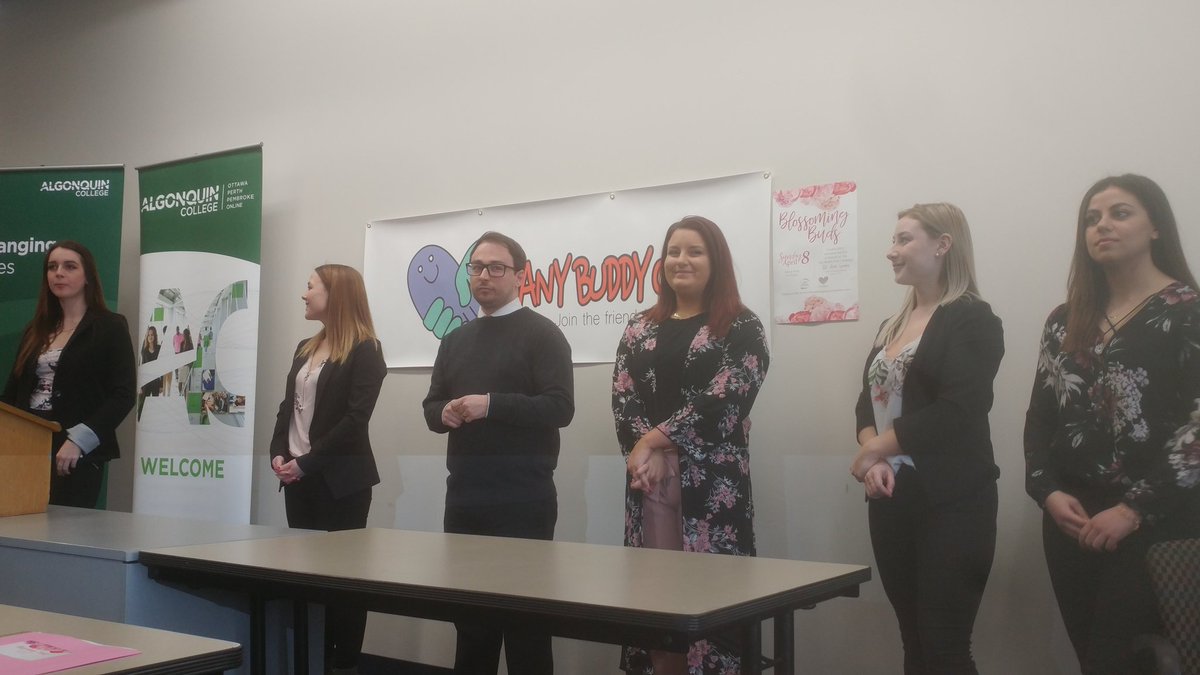 WheelerVideo's tweet photo. Algonquin's PR students announce their #BestBuddies #AnyBuddyCan charity campaign #BlossomingBuds garden party @WordBanks https://t.co/Ae9nSmcjoB