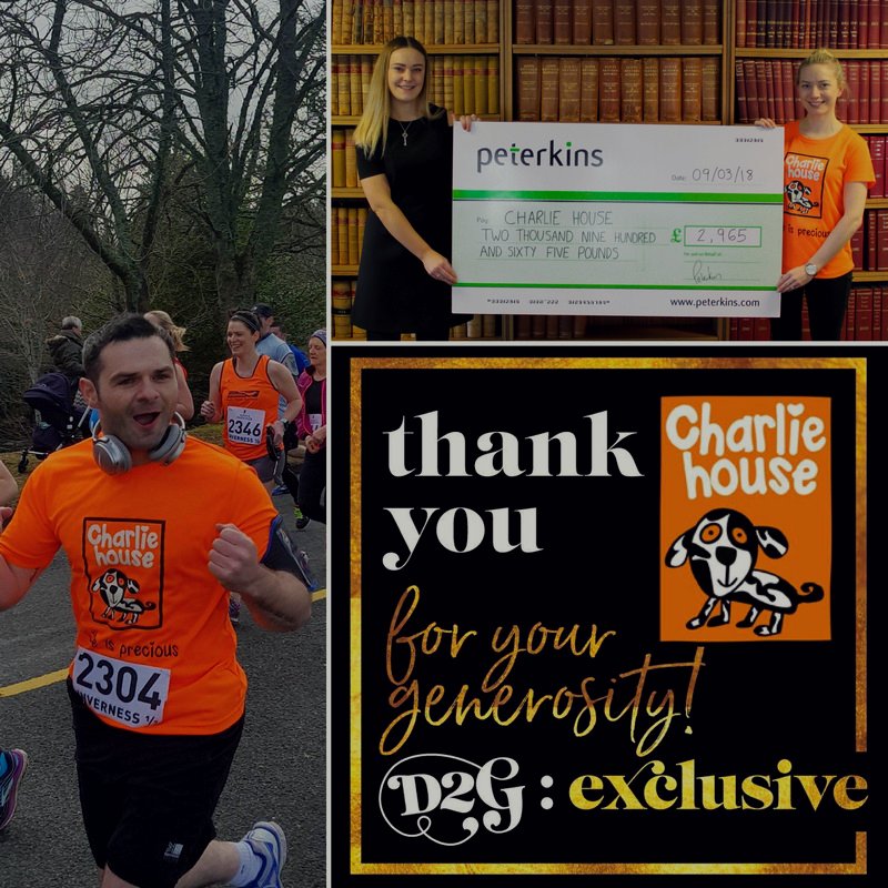 CharlieHouseHQ's tweet photo. Neil Toner raised a fantastic £2,238.20 following the Inverness Half Marathon, our friends @PeterkinsNews presented us with £2,965, raised during their November 2017 annual charity will month &amp; @Dedicated2Girls raised £1,013 #ThankYouThursday #CharlieHouse #fundraisers #charity https://t.co/HsRSgRo4Bq